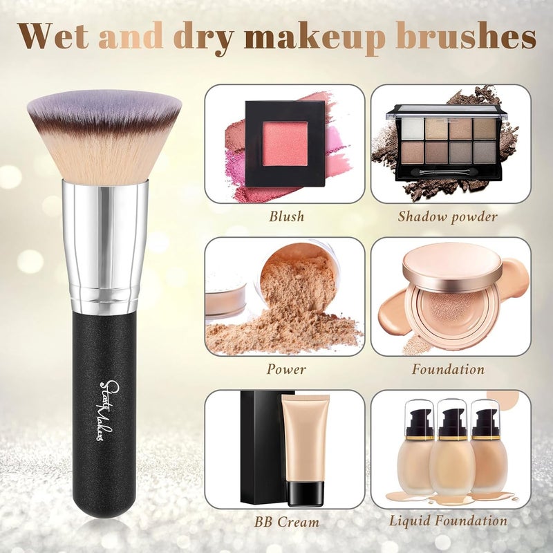 start makers Flat Top Kabuki Foundation Brush, Makeup Brushes Foundation Brush for Liquid Makeup Blending Mineral Cream Powder Buffing Stippling Flawless Face Brush (Black) - Image 3